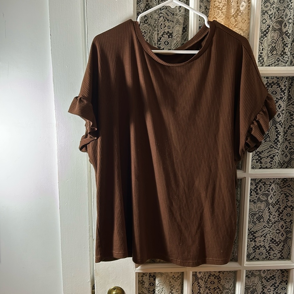 Brown ruffle sleeve top